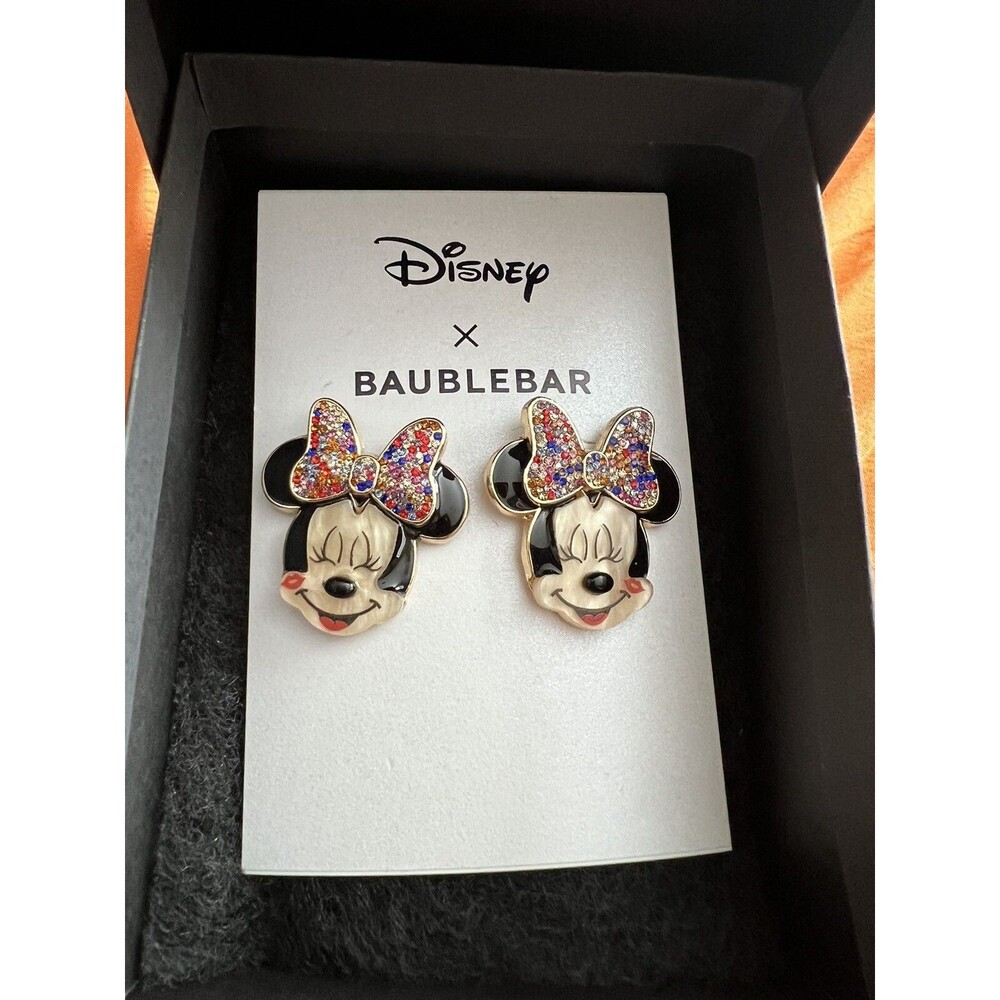 Disney X BaubleBar Minnie Mouse Earrings  Kiss Crystal Rainbow Bow NEW